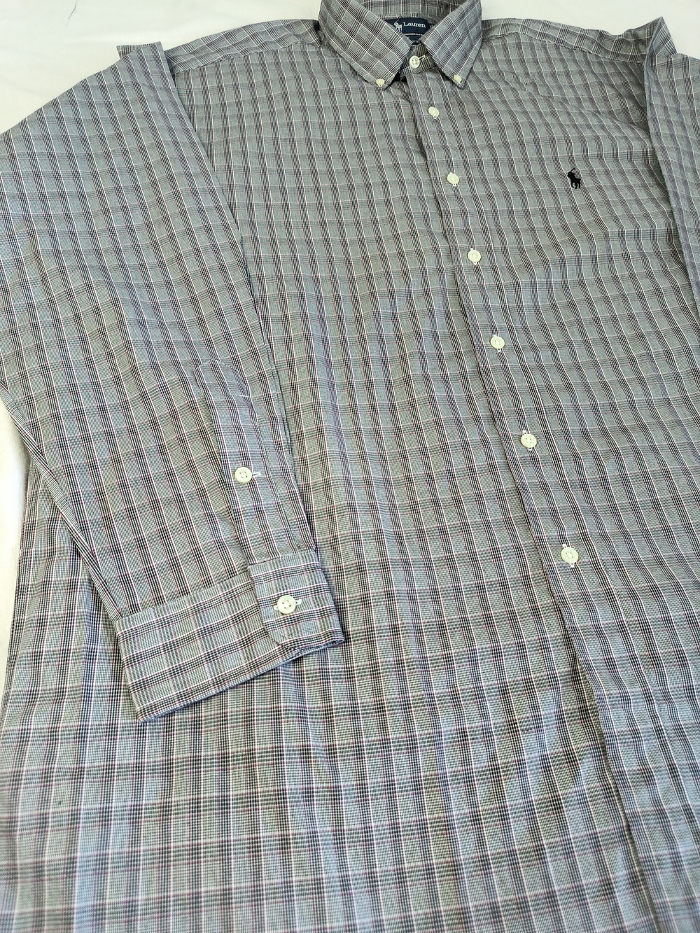 VTG Polo Ralph Lauren Blake Plaid Shirt Mens XL Gray Long Sleeve 100% Cotton